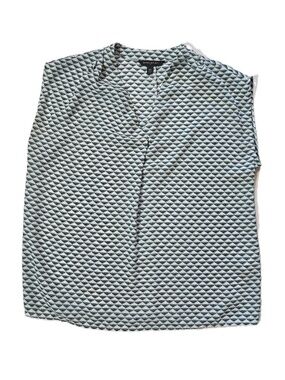 Banana Republic Blouse Womens XS White Geometric Pleated V-Neck SS Basic